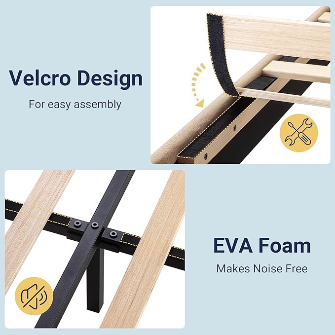 Allewie Twin Size Platform Bed Frame with Fabric Upholstered Headboard and Wooden Slats Support, Fully Upholstered Mattress Foundation/No Box Spring Needed/Easy Assembly,Beige
