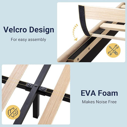 Allewie Twin Size Platform Bed Frame with Fabric Upholstered Headboard and Wooden Slats Support, Fully Upholstered Mattress Foundation/No Box Spring Needed/Easy Assembly,Beige