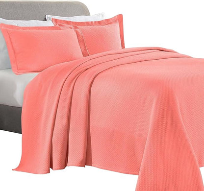 Superior Solitaire Cotton 3 Piece Bedspread Set, Home Bed Decor, Decorative Textured Bed Spread, 2 Pillow Shams, Airy Blanket, Matelasse Coverlet Bedding, All-Season Accent Blanket, King, Coral