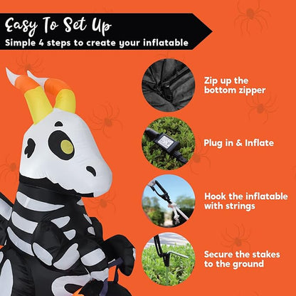 Joiedomi 5 FT Tall Halloween Inflatables Outdoor Decorations, Blow Ups Skeleton Halloween Decor Inflatable Skeleton Dragon with Build-in LEDs for Outside Yard Decorations