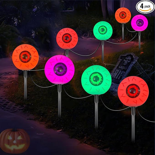 Halloween Eyeball Lights Outdoor,4PCS 3D Eyeball Pathway Lights with Stake,Waterproof Cute C7 Outdoor Light Up Eyes for Halloween Bushes Driveway Garden Yard Lawn Decor