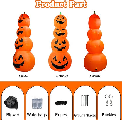 12FT Giant Halloween Inflatable Four-Story Pumpkin Decoration, Blow up Halloween Pumpkins Inflatable Built-in 4 LEDs for Halloween Inflatables Outdoor Decoration Haunted House Party Parade
