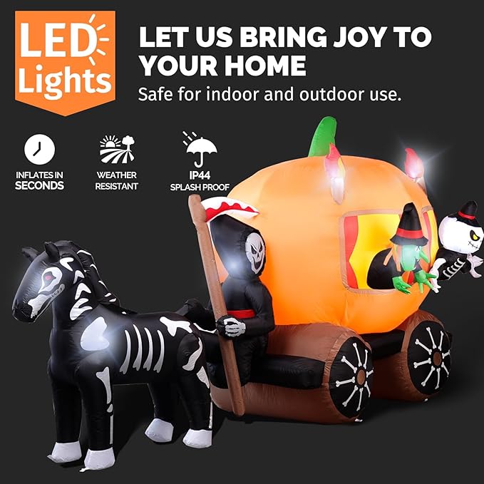 Amazingforless (4ft-12ft) Halloween LED Inflatable Decorations w/Blower Spooky Animated Blow Up (Frankenstein, Dragon, Ghost, Pumpkin, Skeleton Dog,Tree,Clown, Archway)