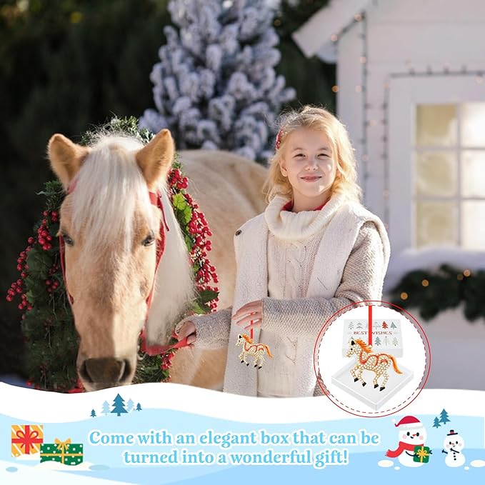 WhatSign Horse Christmas Ornament - Metal Farmhouse Animal Ornament With Rhinestones for Christmas Tree, Holiday Decorations, Keepsakes, Gifts for Women Girls