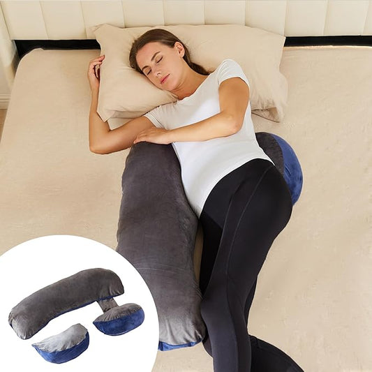 Pregnancy Pillow for Sleeping, Maternity Pillow, Velvet Cover Maternity Pillow Support for Back, Legs, Belly, HIPS Grey-Blue Large