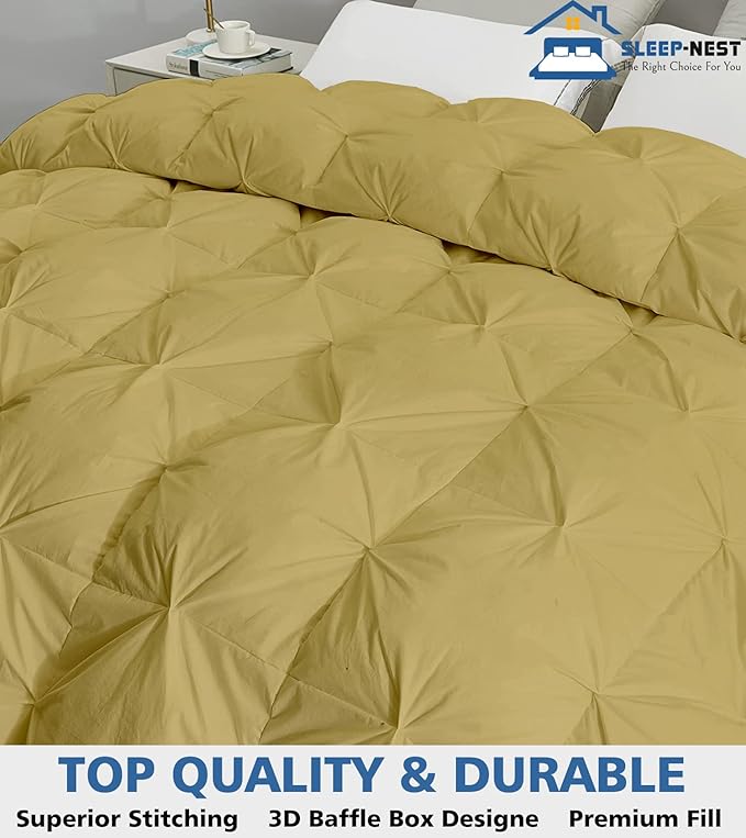 SLEEP-NEST All Season - Oversized King Plus 138x122 Hotel Luxury Down Alternative Pinch Pleated 1 Piece Comforter with 8 Tabs/Loops, Extra Wide Quilt, XL King 500 GSM Duvet Insert - Taupe