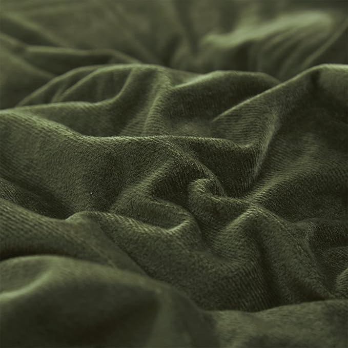 Cottonight Army Green Velvet Comforter Set - Queen Size, Olive Green Plush Fluffy Bedding, Dark Green Blanket, Modern Winter Warm 3 Piece Set for Women & Men