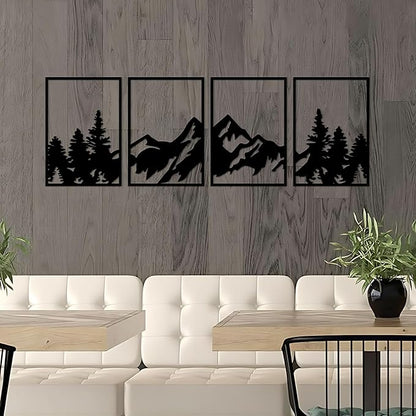 ESTART 4 Pcs Metal Mountain Wall Art, Large Mountains Wall Decor, Mountain Rivers Decorative Painting Suitable For Living Room Bedroom Office Indoor And Outdoor (Mountain Forest)