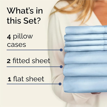 CGK Linens Split King 7 Piece Sheet Set - Cooling Sheets for Hot Sleepers - Hotel Luxury Bedding Set with 8-16 Inch Deep Pockets - 1 Flat & 2 Fitted & 4 Pillowcases - Soft & Wrinkle Free - Split King