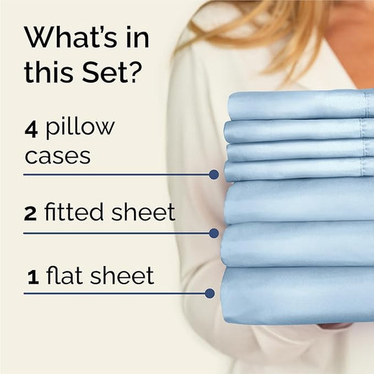 CGK Linens Split King 7 Piece Sheet Set - Cooling Sheets for Hot Sleepers - Hotel Luxury Bedding Set with 8-16 Inch Deep Pockets - 1 Flat & 2 Fitted & 4 Pillowcases - Soft & Wrinkle Free - Split King