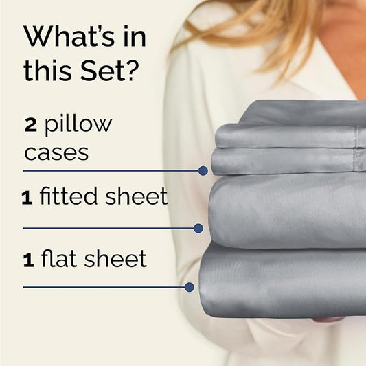 CGK Linens Twin 4 Piece Sheet Set - Cooling Sheets for Hot Sleepers - Hotel Luxury Bedding Set with 8-16 Inch Deep Pockets - 1 Flat & 1 Fitted & 2 Pillowcases - Soft, Comfy & Wrinkle Free - Steel Blue