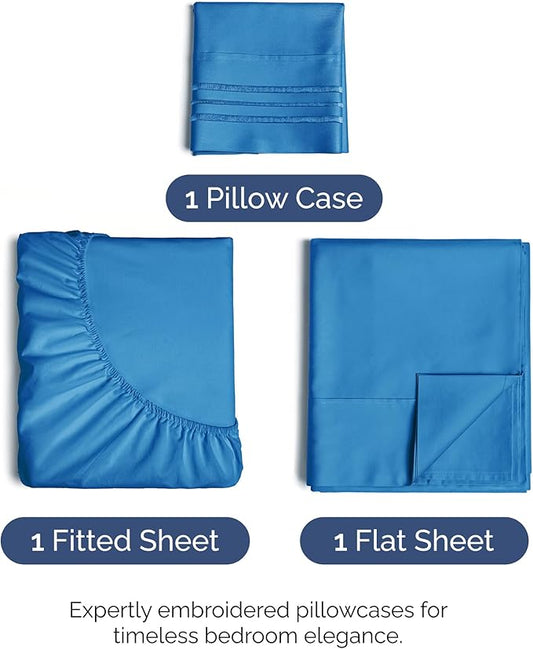Twin XL Size 3 Piece Sheet Set - Comfy Breathable & Cooling Bed Sheets Set - Hotel Luxury Bedding for Women, Men, Kids, Teens, Boys & Girls - Deep Pockets, Soft, Wrinkle Free - Oeko-Tex - Royal Blue