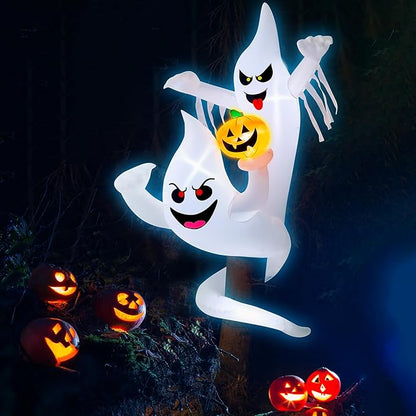 7FT Halloween Inflatables Decoration Outdoor Large Ghost Twining Around Tree with Build-in LED Lights, Halloween Blow Up Yard Decorations, Cute Halloween Decor for Party Garden Lawn Indoor