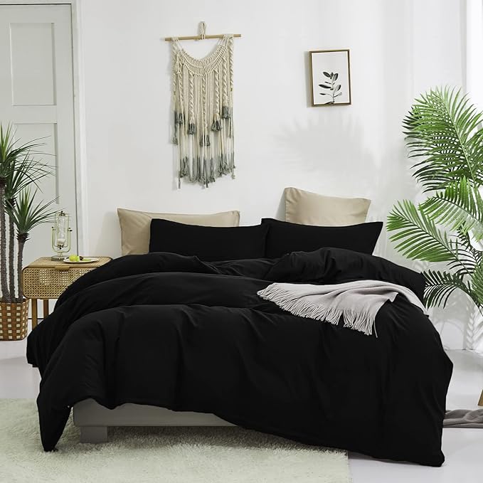 Cottonight Black Comforter Set King Men Women All Black Bedding Set Blanket Quilts Solid Fuzzy Modern Gothic Cozy Dark Color Comforter Set for King Bed Women Men