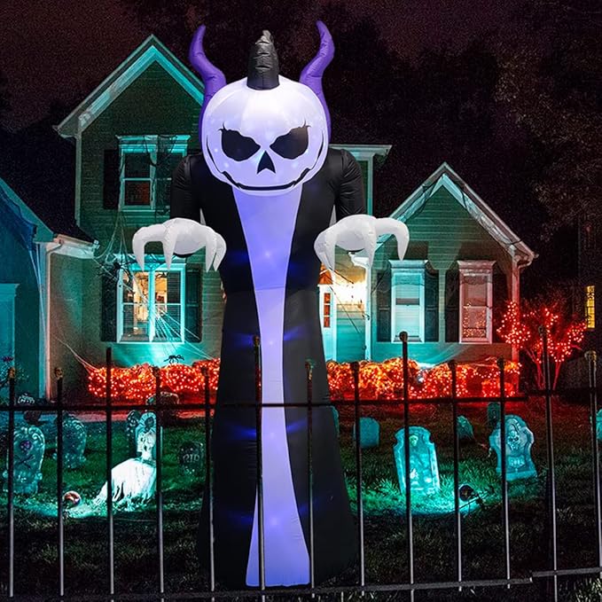 10Ft Giant Halloween Inflatables Pumpkin Halloween Decorations Inflatables with LED Light Sandbags Stakes Strings Halloween Inflatables Outdoor Decorations Blow Up Inflatable Holiday Yard Decoration