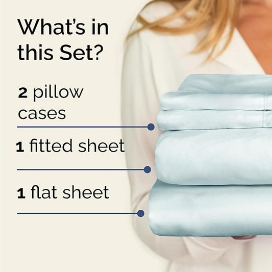 CGK Linens Twin 4 Piece Sheet Set - Cooling Sheets for Hot Sleepers - Hotel Luxury Bedding Set with 8-16 Inch Deep Pockets - 1 Flat & 1 Fitted & 2 Pillowcases - Soft, Comfy & Wrinkle Free - Ice Blue