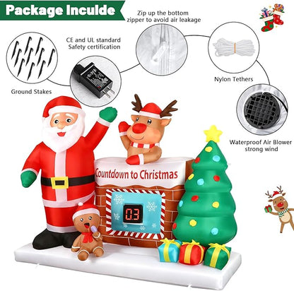 Alupssuc 8FT Christmas Inflatable Outdoor Decorations with LED Countdown Clock, Snowman Santa, Deer and Christmas Tree Lighted Blow Up Lawn Yard Clearance for Indoor Xmas Holiday Party Decor