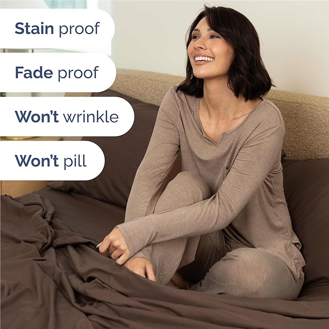 CGK Linens Twin XL 4 Piece Sheet Set - Cooling Sheets for Hot Sleepers - Hotel Luxury Bedding Set with 8-16 Inch Deep Pockets - 1 Flat & 1 Fitted & 2 Pillowcases - Soft, Comfy & Wrinkle Free - Brown
