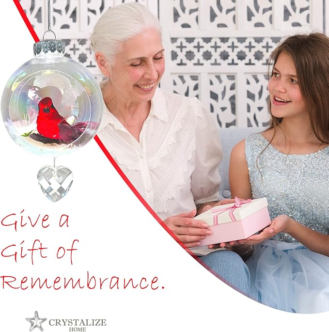 Cardinal Christmas Ornament - Handmade Shatterproof Decorations for Indoor Outdoor Xmas Tree - Clear Ball Ornaments with Magnetic Crystal - Great Gift or Stocking Stuffer for Mom, Sister, Friend