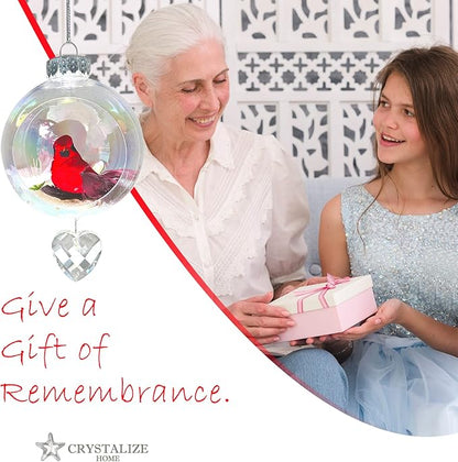 Cardinal Christmas Ornament - Handmade Shatterproof Decorations for Indoor Outdoor Xmas Tree - Clear Ball Ornaments with Magnetic Crystal - Great Gift or Stocking Stuffer for Mom, Sister, Friend