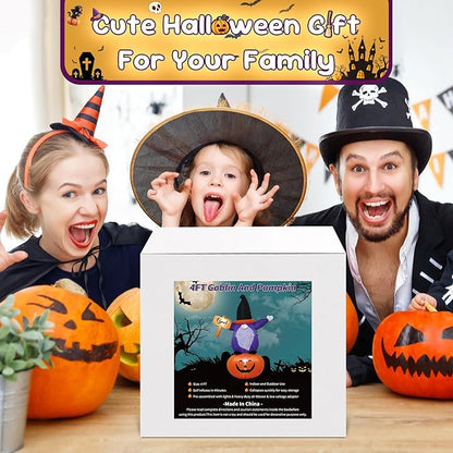 4FT Inflatable Halloween Decoration Blow up Gnome Pumpkin Holding a Sign with The Word Boo in Hand Decor with LED Lights Indoor Outdoor Yard Holiday Graden Party Decor
