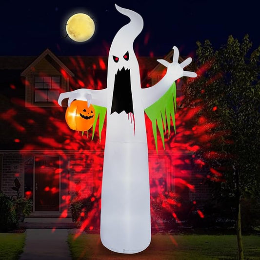 B&D 13FT Halloween Inflatables Outdoor Decorations, Giant White Ghost Inflatable Halloween Decorations Built-in Red LED Flame Light Halloween Blow up Inflatable Ghost for Party Yard Garden Lawn Decor