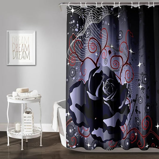 AILONEN Black Rose Shower Curtain for Women,Music Rose Bath Curtain for Bathroom Decor,Red and Black Art Polyester Waterproof for Girls with 12 Plastic Hooks,72" W*78" H Black