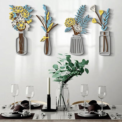 Glamativity Large 4 Pcs Colorful and Black Double-Sided Metal Flowers and Vases Wall Arts, 22.5 x 12'' Minimalist Wall Décor, 3D Textured Sculptures, Floral Iron Wall Decorative