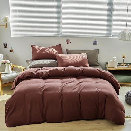 Wellboo Brick Red Comforter Set King Size Dark Red Bedding Sets Cotton Plain Blackish Red Bed Quilts for Women Men Solid Purplish Red Vintage Blankets Luxury Dark Rust Red Bedding Comforters Soft