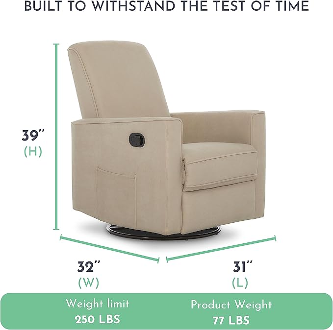 Evolur Raleigh Upholstered Plush Seating Glider Swivel, Rocker, Recliner, Glider for Nursery in Fawn, Greenguard Gold Certified, Modern Nursery Recliner, Environmentally Conscious Glider