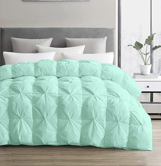 SLEEP-NEST Twin XL Comforter - 68x92 Ultra Soft All-Season Pinch Pleat 1 Piece Blanket - Elegant Pintuck Design Down Alternative Quilt - Lightweight, Cooling Dorm Bedding with 8 Tabs - Aqua Blue