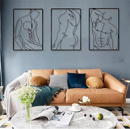 SIETIOJI 3 Pcs Black Wall Art Decor - Real Metal Modern Minimalist Male Body Shape Wall Art for Living, Kitchen, Bedroom Walls