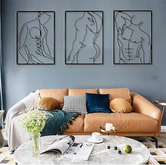 SIETIOJI 3 Pcs Black Wall Art Decor - Real Metal Modern Minimalist Male Body Shape Wall Art for Living, Kitchen, Bedroom Walls