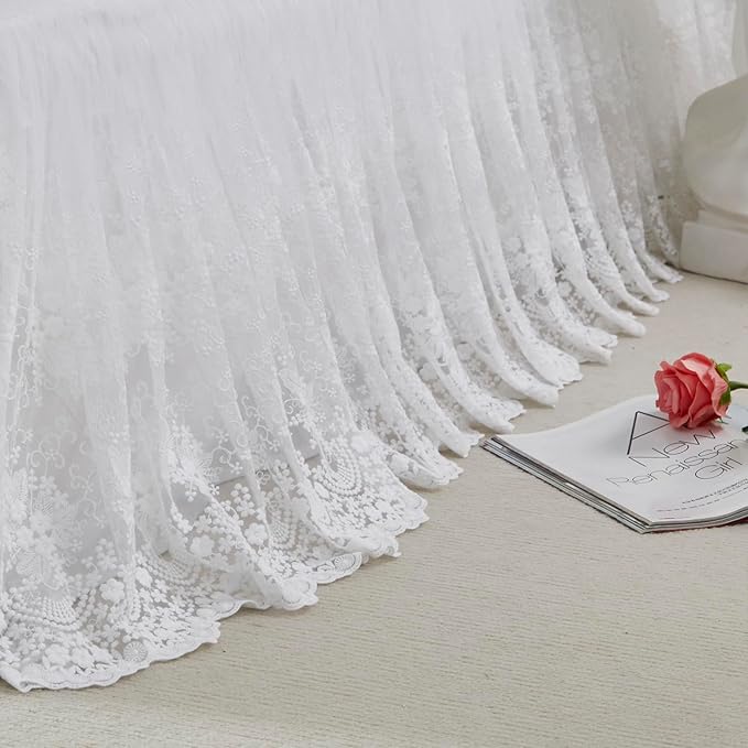 Brandream Boho Bohemian Girl Baby Nursery Lace Crib Bed Skirt Dust Ruffle - Solid Color Romantic Cream Off White Farmhouse Chic 100% Cotton Ruffle Skirt Excellent Quality