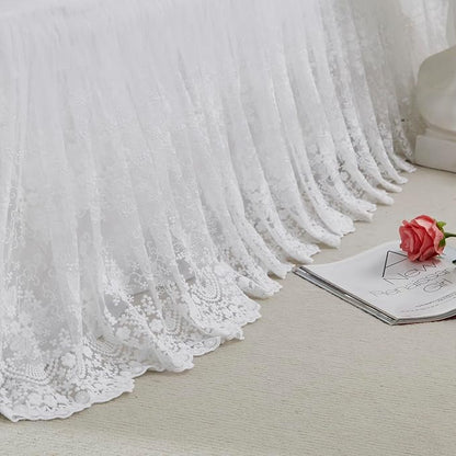 Brandream Boho Bohemian Girl Baby Nursery Lace Crib Bed Skirt Dust Ruffle - Solid Color Romantic Cream Off White Farmhouse Chic 100% Cotton Ruffle Skirt Excellent Quality
