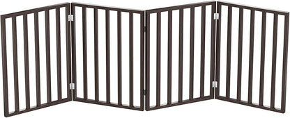 Pet Gate - 4-Panel Indoor Foldable Dog Fence for Stairs, Hallways or Doorways - 72x24-Inch Retractable Wood Freestanding Dog Gates by PETMAKER (Brown)
