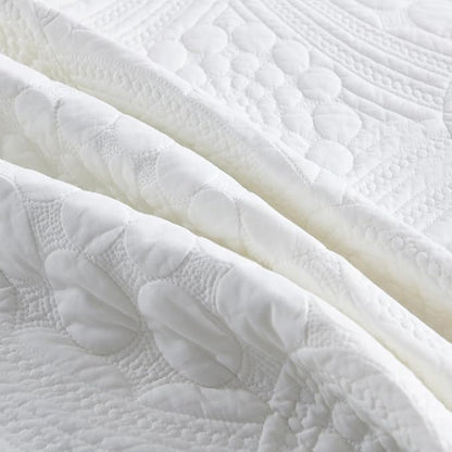 MarCielo 3-Piece 100% Cotton Oversized Bedspread Lightweight Quilt Coverlet Embroidery Farmhouse Bedding (Tf Bright White, Oversized Queen (100"x106"))