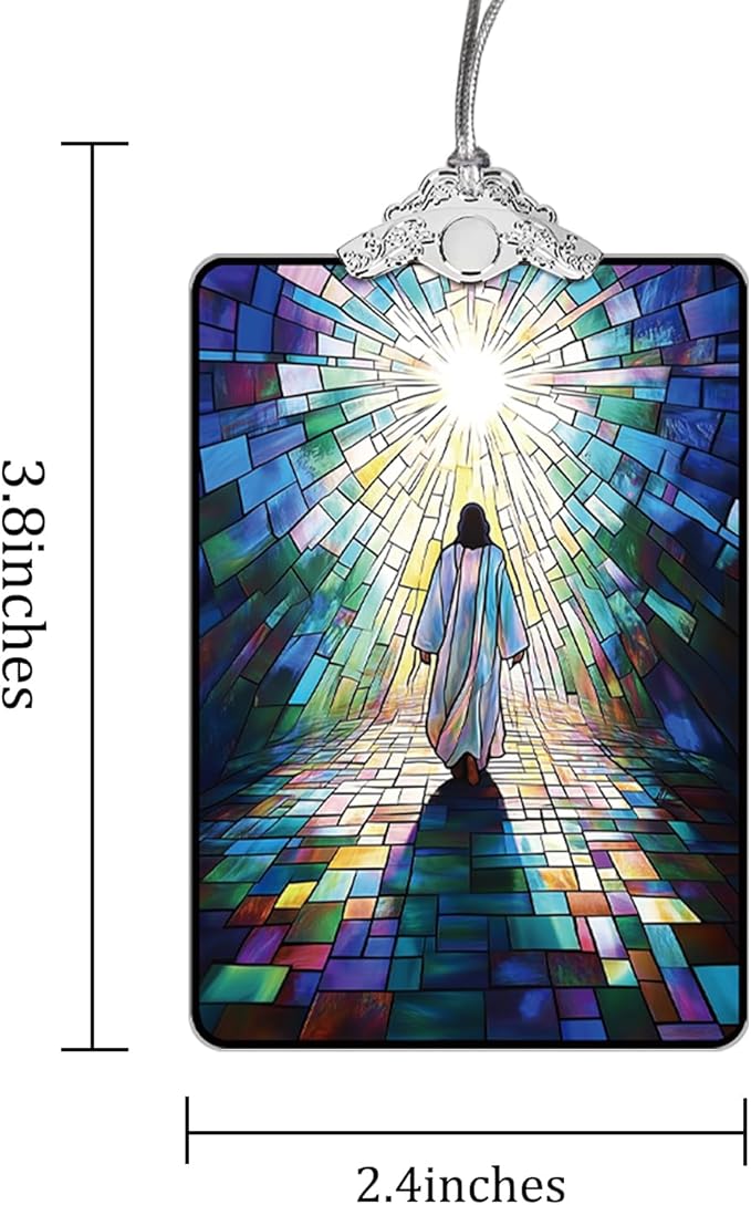 Jesus Walking to Light Stained Glass Ornament, Religious Christmas Tree Hanging Decoration for Gift Exchange or Stocking Stuffer, 3.8 x 2.4 Inch