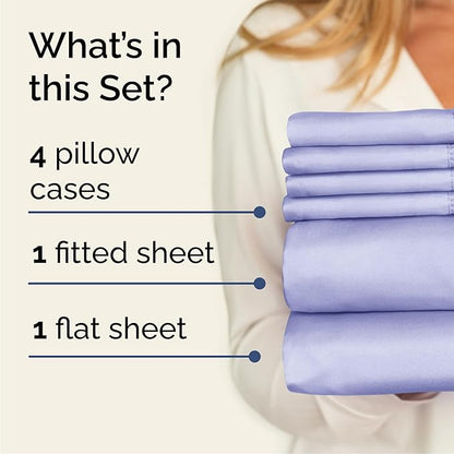 CGK Linens Full 6 Piece Sheet Set - Cooling Sheets for Hot Sleepers - Hotel Luxury Bedding Set with 8-16 Inch Deep Pockets - 1 Flat & 1 Fitted & 4 Pillowcases - Soft, Comfy and Wrinkle Free - Lavender