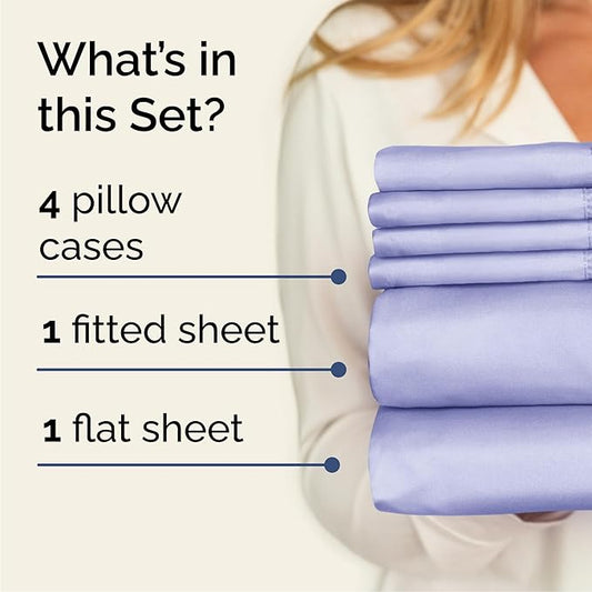 CGK Linens Full 6 Piece Sheet Set - Cooling Sheets for Hot Sleepers - Hotel Luxury Bedding Set with 8-16 Inch Deep Pockets - 1 Flat & 1 Fitted & 4 Pillowcases - Soft, Comfy and Wrinkle Free - Lavender