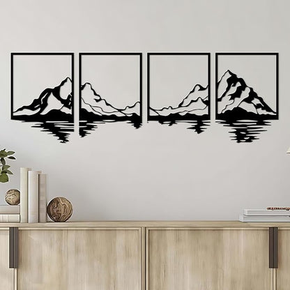 ESTART 4 PCS Metal Mountain Wall Art, Large Mountains Wall Decor, Mountain Forest Decorative Painting Suitable For Living Room Bedroom Office Indoor And Outdoor (Mountains Rivers)