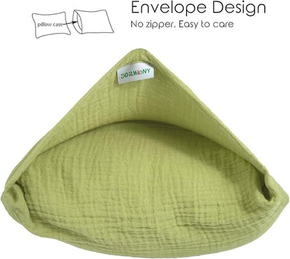 Organic Cotton Muslin Mini Pillowcases with Envelope Design,2 Pack Ultra Breathable Kids Toddler Pillowcases for Boys and Girls- 13 x 18 inches (Green)