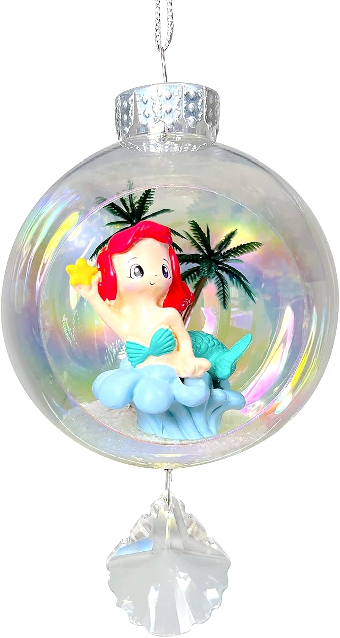 Mermaid Red Christmas Ornament - Handmade Shatterproof Decorations for Indoor Outdoor Xmas Tree - Clear Ball Ornaments with Magnetic Crystal - Great Gift or Stocking Stuffer for Mom, Sister, Friend