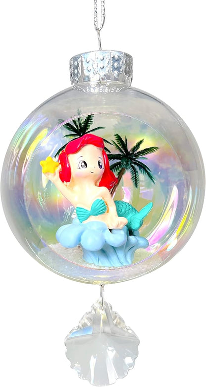 Mermaid Red Christmas Ornament - Handmade Shatterproof Decorations for Indoor Outdoor Xmas Tree - Clear Ball Ornaments with Magnetic Crystal - Great Gift or Stocking Stuffer for Mom, Sister, Friend