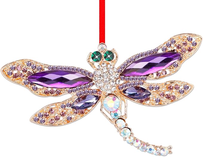 WhatSign Dragonfly Christmas Ornament - Purple Metal Hanging Ornaments for Christmas Tree Decorations Gifts for Women Girls Nature Lovers