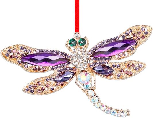 WhatSign Dragonfly Christmas Ornament - Purple Metal Hanging Ornaments for Christmas Tree Decorations Gifts for Women Girls Nature Lovers