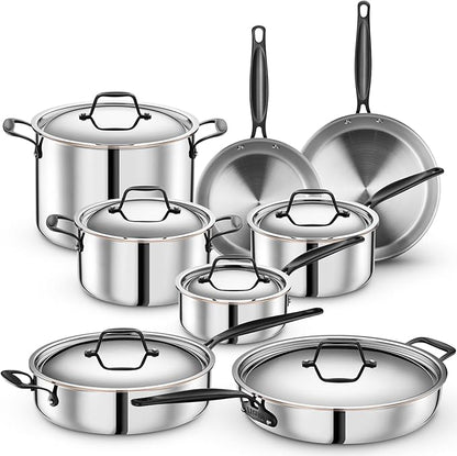 Legend 14 pc Copper Core Stainless Steel Pots & Pans Set | Pro Quality 5-Ply Clad Cookware | Professional Chef Grade Home Cooking, All Kitchen Induction & Oven Dishwasher Safe | PFOA, PTFE & PFOS Free
