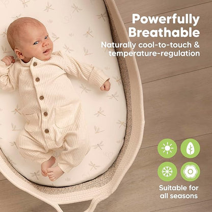 2-Pack Baby Bassinet Sheets Girl, Boy - Viscose Derived from Bamboo Fitted Bassinet Sheets Compatible with Halo Bassinest Swivel Sleeper, Baby Delight, Graco Bedside Bassinet Mattress Sheet (Meadow)