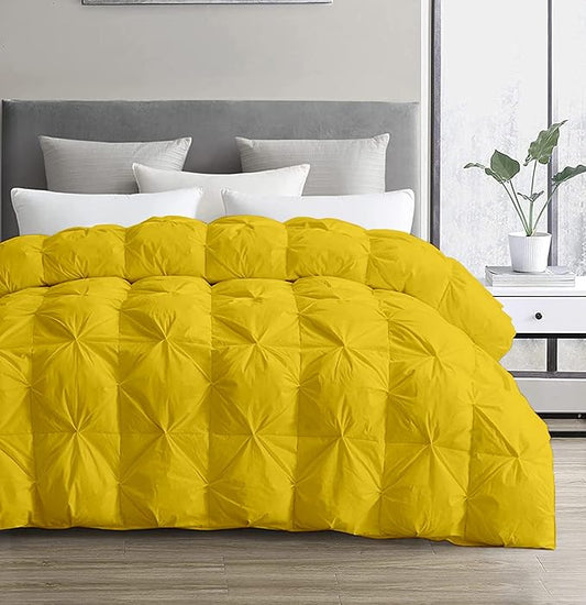 SLEEP-NEST Oversized Queen Comforter 98 x 98 - Hotel Luxury 1 Piece Down Alternative Pinch Pleat Comforter with 8 Corner Tabs - All Season Ultra Soft Pintuck Quilt 350 GSM - Lightweight - Gold