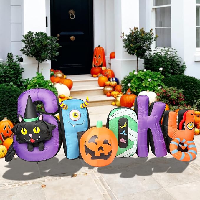 8.7 FT Long Halloween Inflatable Spooky Pumpkin Outdoor Decoration, Holiday Decorations Built-in White LED Light Blow Up Halloween Decorations for Yard, Garden, Lawn,Holiday, Party